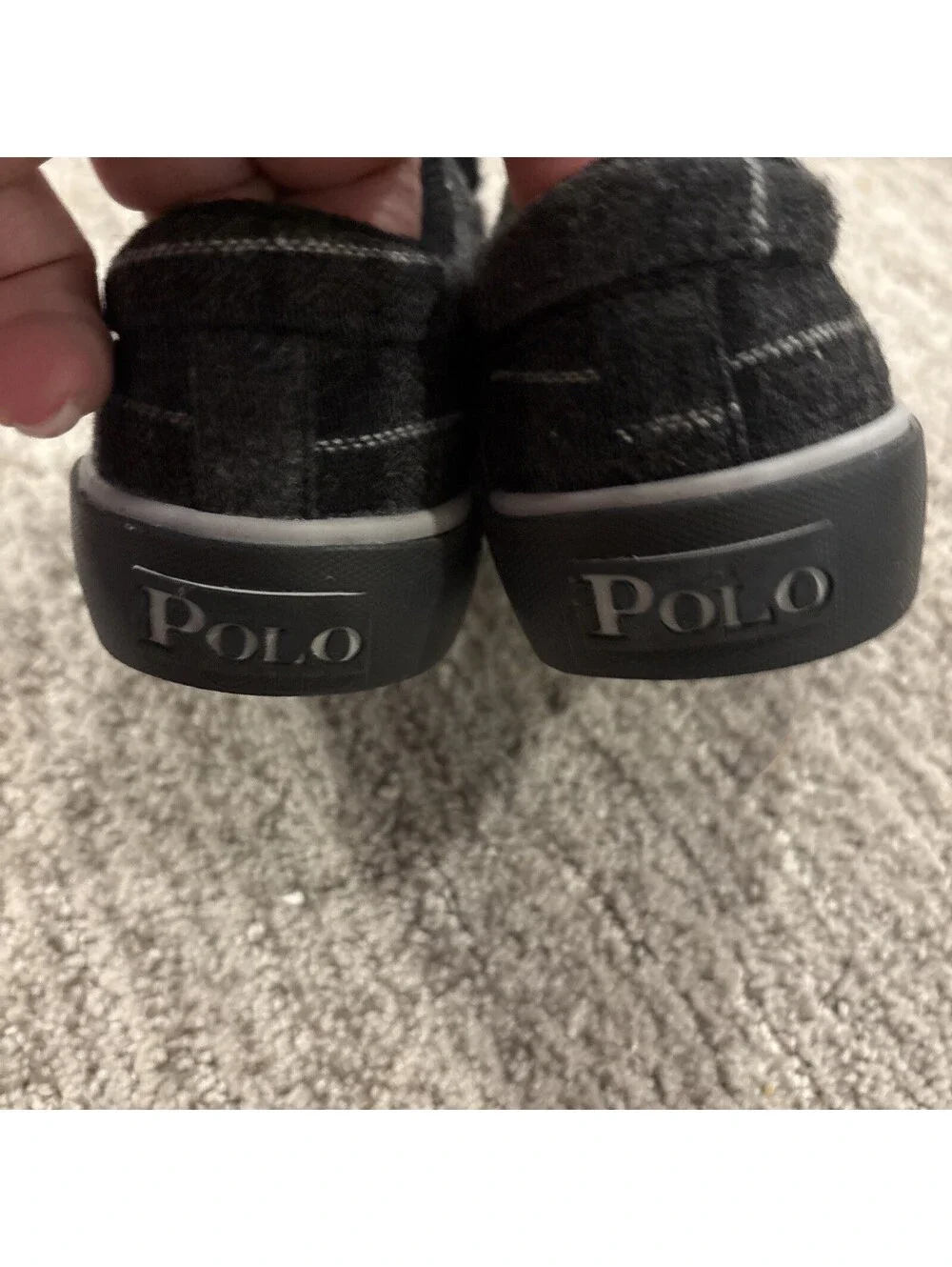 Polo Ralph Lauren Toddler Boys Black Gray Plaid Flannel Sneakers Size 7